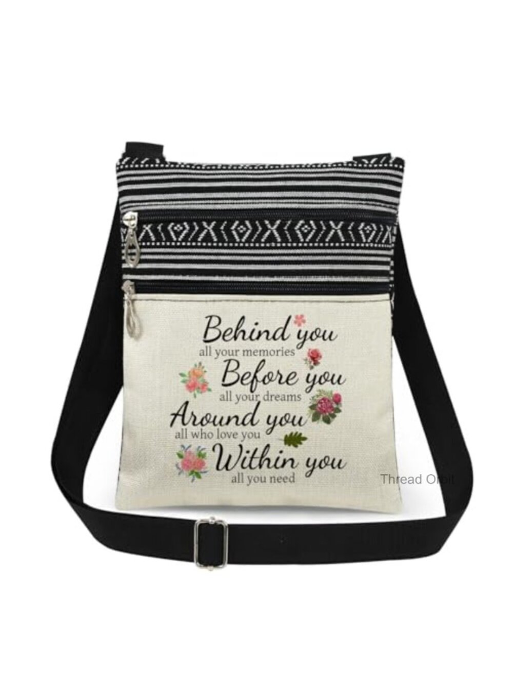 Inspirational Quote Crossbody Bag Polyester Adjustable Strap